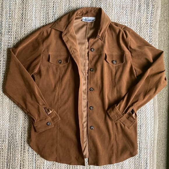Vintage Faux Suede Button Down Shirt/Jacket Medium - Picture 1 of 5